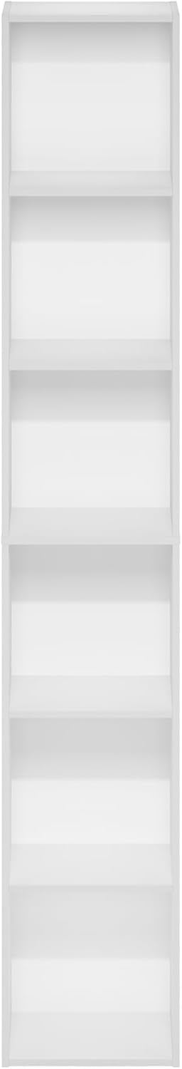 6-Tier Tall Bookshelf with Open Shelves, Modern Narrow Bookcase Storage Organizer for Living Room, Bedroom and Home Office, White Finish