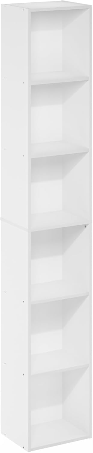 6-Tier Tall Bookshelf with Open Shelves, Modern Narrow Bookcase Storage Organizer for Living Room, Bedroom and Home Office, White Finish
