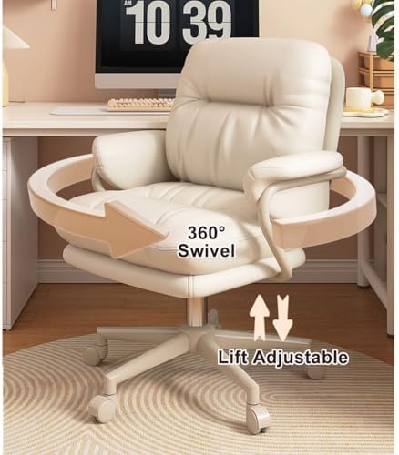 Ergonomic Executive Office Chair with High Back Support, Padded PU Leather Computer Desk Chair for Home Office, Study and Professional Workspace, Cream Beige