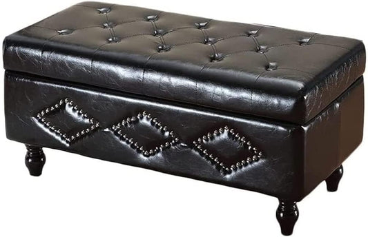 PU Leather Shoe Storage Bench with Hidden Compartment, Multifunction Entryway Ottoman Bench, Wooden Footrest Stool for Bedroom, Living Room and Hallway