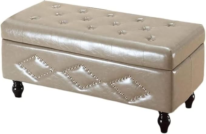 PU Leather Shoe Storage Bench with Hidden Compartment, Multifunction Entryway Ottoman Bench, Wooden Footrest Stool for Bedroom, Living Room and Hallway