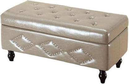PU Leather Shoe Storage Bench with Hidden Compartment, Multifunction Entryway Ottoman Bench, Wooden Footrest Stool for Bedroom, Living Room and Hallway
