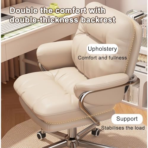Ergonomic Executive Office Chair with High Back Support, Padded PU Leather Computer Desk Chair for Home Office, Study and Professional Workspace, Cream Beige