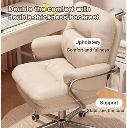 Ergonomic Executive Office Chair with High Back Support, Padded PU Leather Computer Desk Chair for Home Office, Study and Professional Workspace, Cream Beige