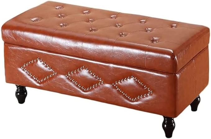 PU Leather Shoe Storage Bench with Hidden Compartment, Multifunction Entryway Ottoman Bench, Wooden Footrest Stool for Bedroom, Living Room and Hallway