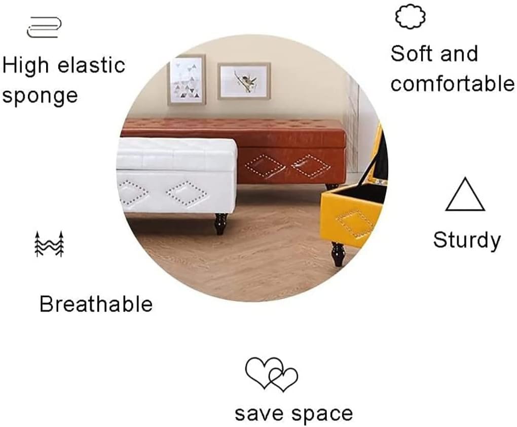 PU Leather Shoe Storage Bench with Hidden Compartment, Multifunction Entryway Ottoman Bench, Wooden Footrest Stool for Bedroom, Living Room and Hallway