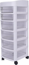 6-Drawer Rolling Storage Cart with Clear Drawers, Mobile Plastic Organizer Cabinet with Removable Wheels for Home, Office, Classroom and Craft Storage