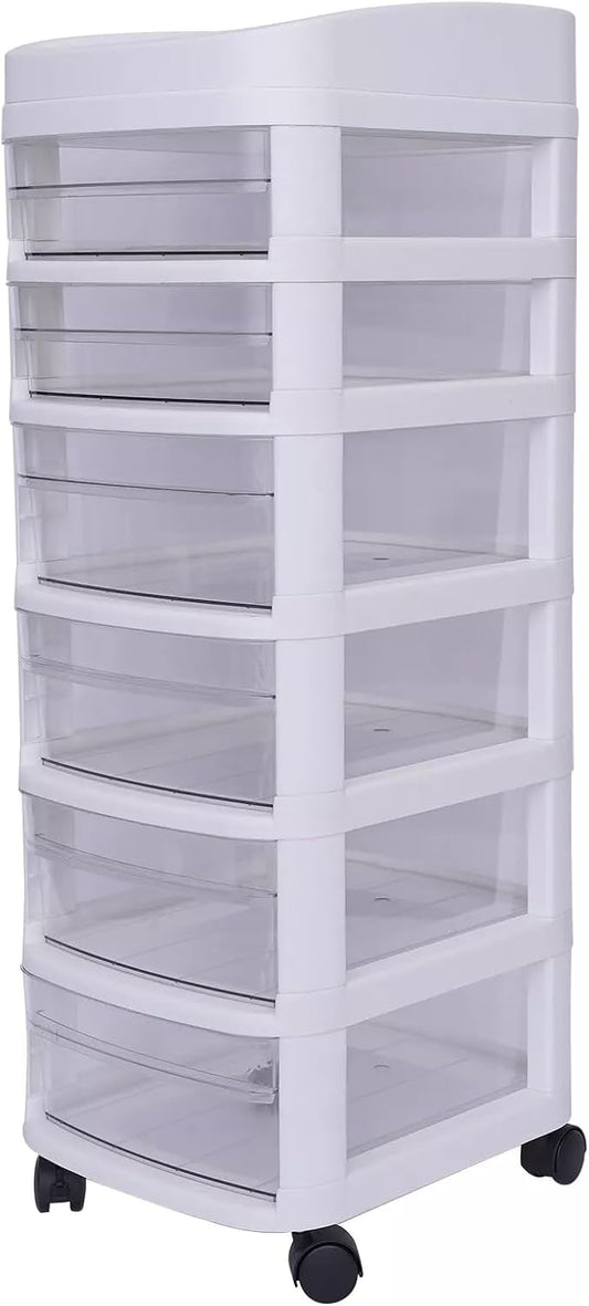 6-Drawer Rolling Storage Cart with Clear Drawers, Mobile Plastic Organizer Cabinet with Removable Wheels for Home, Office, Classroom and Craft Storage