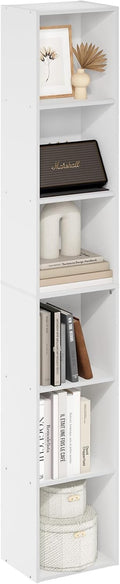 6-Tier Tall Bookshelf with Open Shelves, Modern Narrow Bookcase Storage Organizer for Living Room, Bedroom and Home Office, White Finish