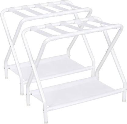 Set of 2 Foldable Luggage Racks with Storage Shelf, Heavy Duty Suitcase Stands for Guest Room, Bedroom, Hotel and Travel Organization