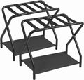 Set of 2 Foldable Luggage Racks with Storage Shelf, Heavy Duty Suitcase Stands for Guest Room, Bedroom, Hotel and Travel Organization