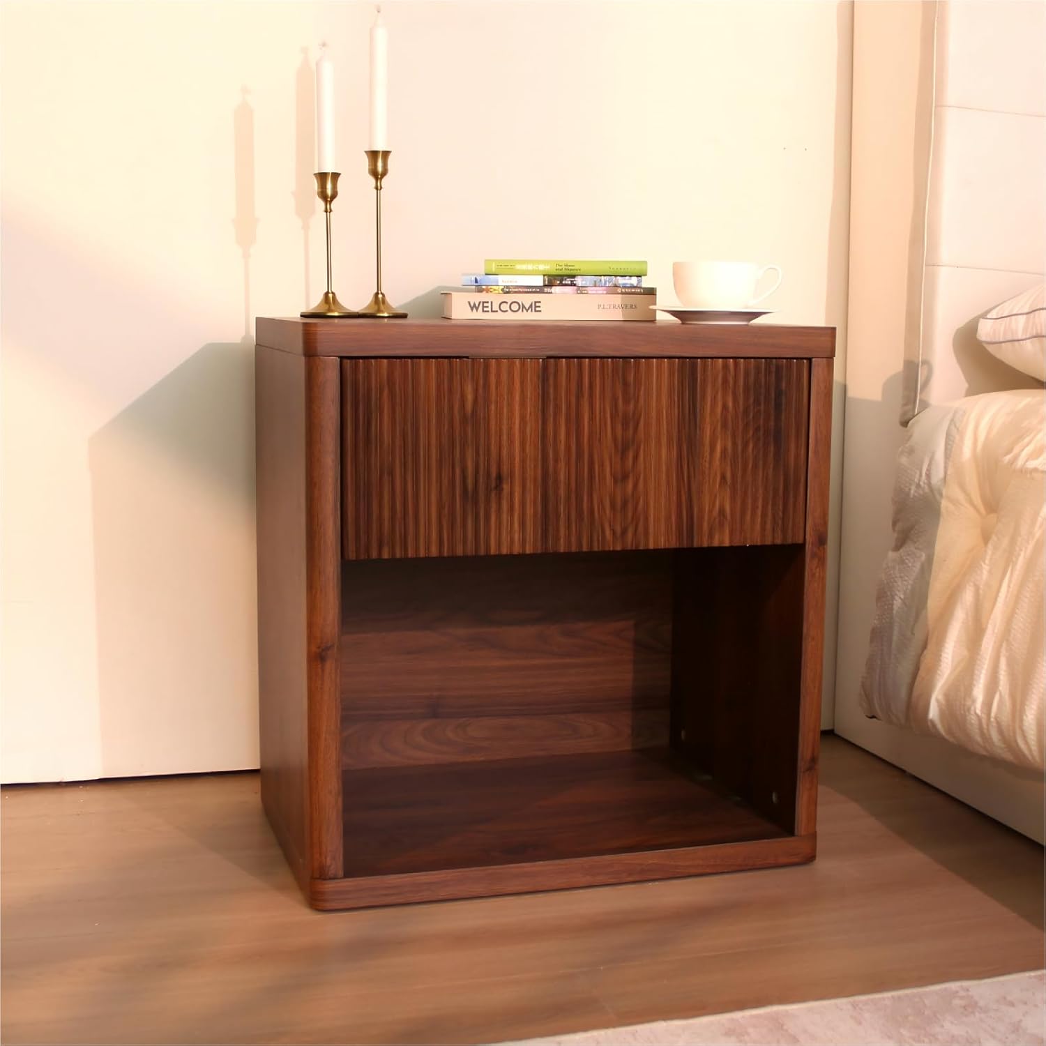 Large Nightstand with Storage Drawer and Open Shelf, Modern Bedside Table End Table for Bedroom, Living Room, Home Office and Small Spaces