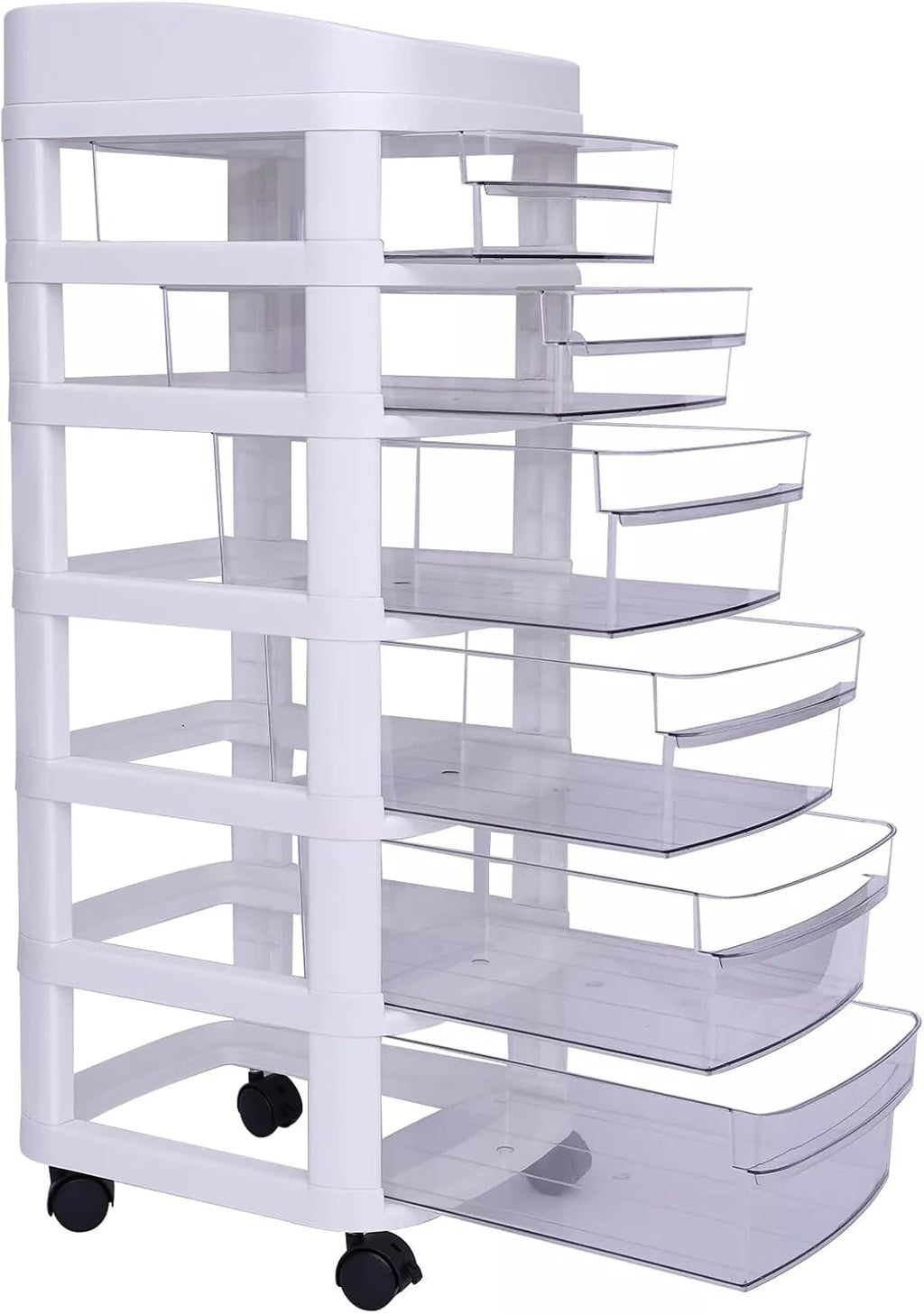 6-Drawer Rolling Storage Cart with Clear Drawers, Mobile Plastic Organizer Cabinet with Removable Wheels for Home, Office, Classroom and Craft Storage