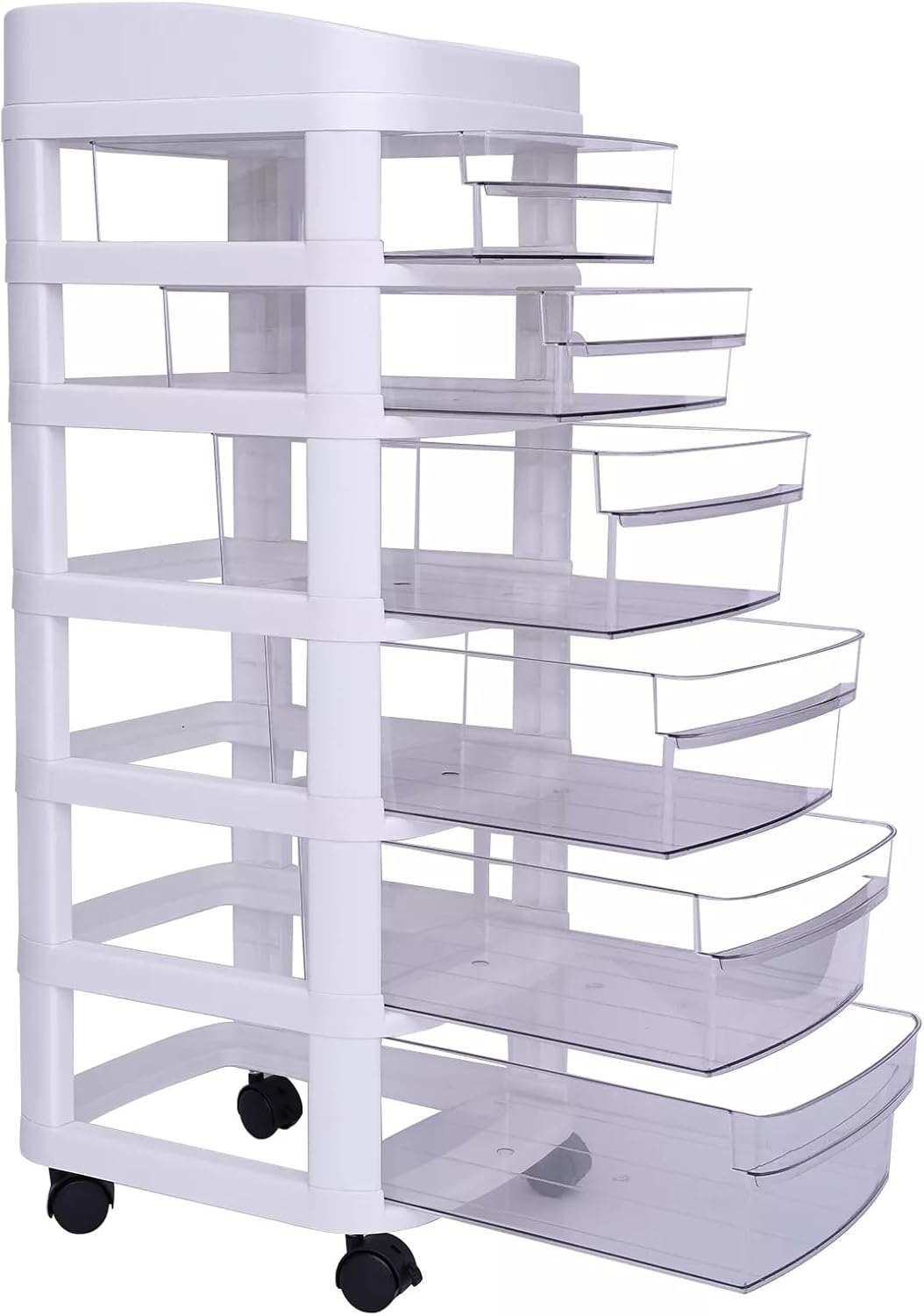 6-Drawer Rolling Storage Cart with Clear Drawers, Mobile Plastic Organizer Cabinet with Removable Wheels for Home, Office, Classroom and Craft Storage