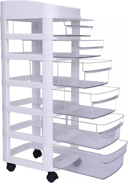 6-Drawer Rolling Storage Cart with Clear Drawers, Mobile Plastic Organizer Cabinet with Removable Wheels for Home, Office, Classroom and Craft Storage