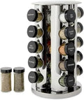 20-Jar Revolving Spice Rack Organizer with Included Spice Jars, Rotating Stainless Steel Countertop Seasoning Carousel for Kitchen Storage and Cooking Essentials