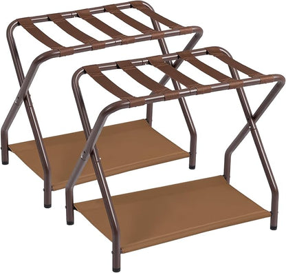 Set of 2 Foldable Luggage Racks with Storage Shelf, Heavy Duty Suitcase Stands for Guest Room, Bedroom, Hotel and Travel Organization