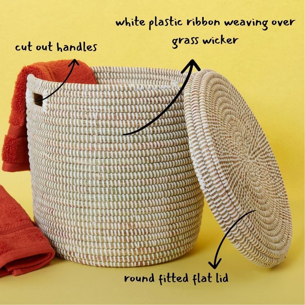 Handwoven White Wicker Storage Basket for Shelves, Bathroom Organizer Bin for Towels, Toilet Paper, Toiletries and Home Décor