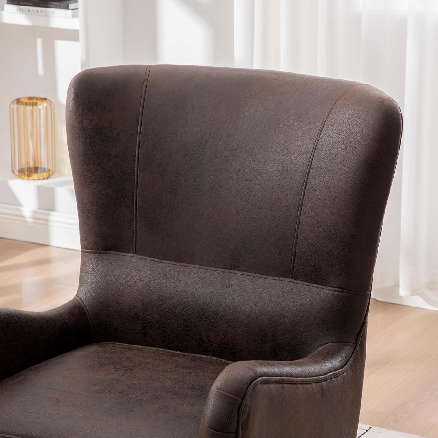 Classic Leather Wingback Accent Chair, Upholstered Armchair with High Back Support for Living Room, Bedroom, Reading Nook and Home Office