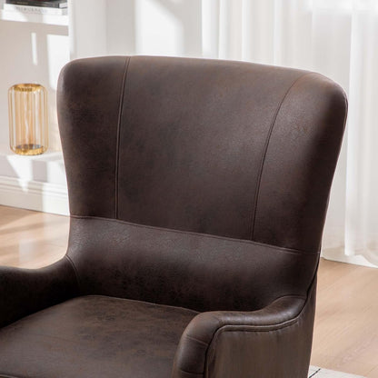Classic Leather Wingback Accent Chair, Upholstered Armchair with High Back Support for Living Room, Bedroom, Reading Nook and Home Office