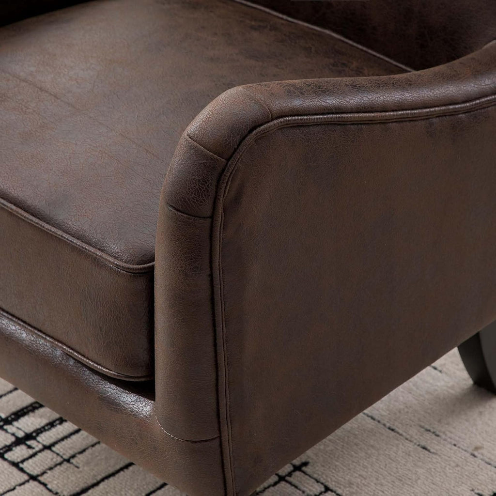 Classic Leather Wingback Accent Chair, Upholstered Armchair with High Back Support for Living Room, Bedroom, Reading Nook and Home Office