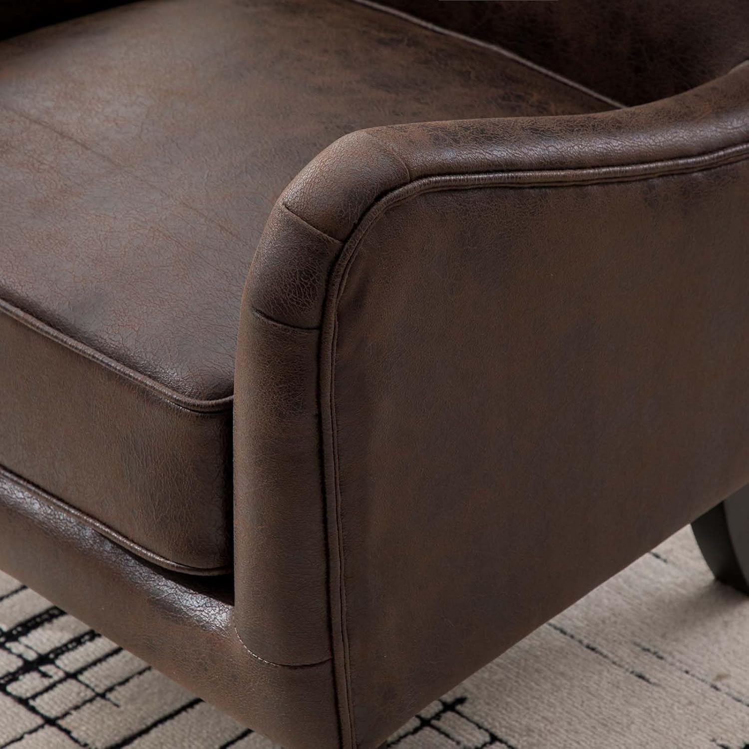 Classic Leather Wingback Accent Chair, Upholstered Armchair with High Back Support for Living Room, Bedroom, Reading Nook and Home Office