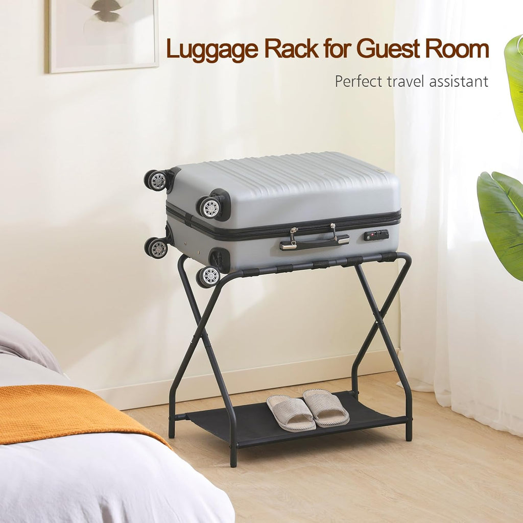 Set of 2 Foldable Luggage Racks with Storage Shelf, Heavy Duty Suitcase Stands for Guest Room, Bedroom, Hotel and Travel Organization