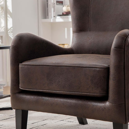 Classic Leather Wingback Accent Chair, Upholstered Armchair with High Back Support for Living Room, Bedroom, Reading Nook and Home Office