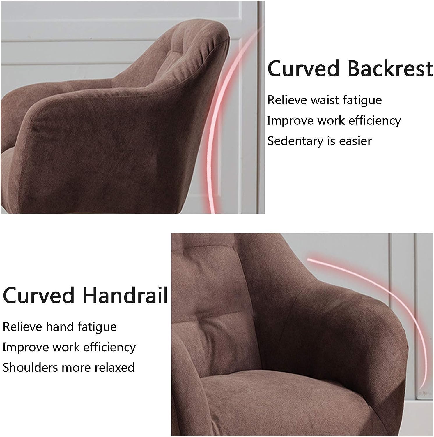 Ergonomic Swivel Office Chair with Wheels, Mid-Back Computer Desk Chair in Soft Linen Fabric for Home Office, Study Room and Workspace, Dark Grey