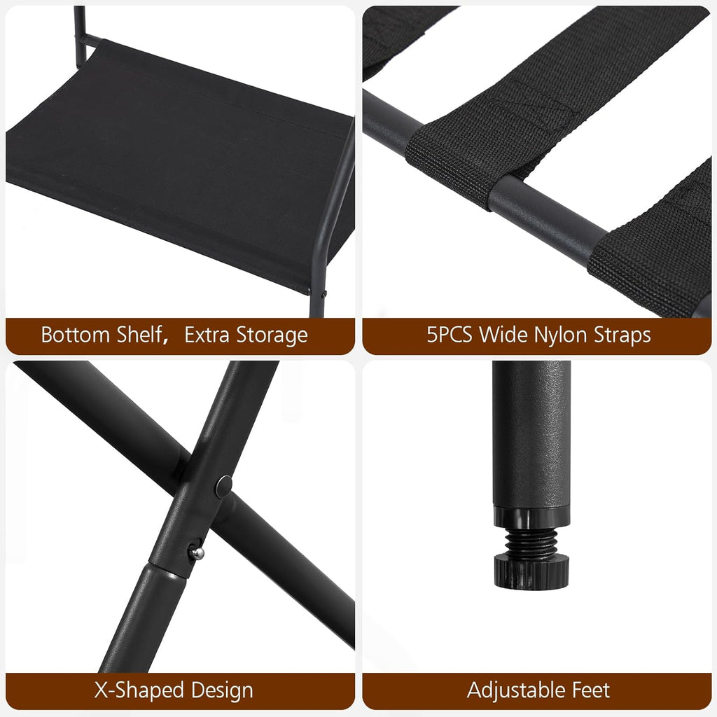 Set of 2 Foldable Luggage Racks with Storage Shelf, Heavy Duty Suitcase Stands for Guest Room, Bedroom, Hotel and Travel Organization
