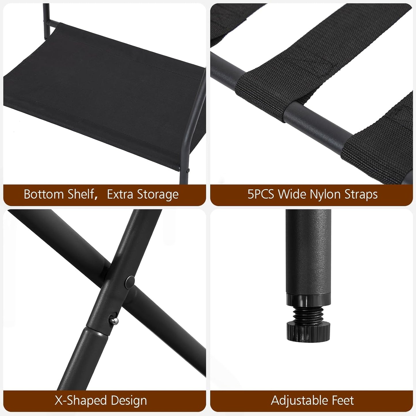 Set of 2 Foldable Luggage Racks with Storage Shelf, Heavy Duty Suitcase Stands for Guest Room, Bedroom, Hotel and Travel Organization