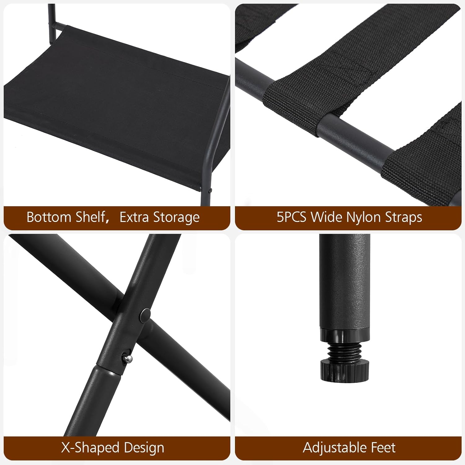 Set of 2 Foldable Luggage Racks with Storage Shelf, Heavy Duty Suitcase Stands for Guest Room, Bedroom, Hotel and Travel Organization