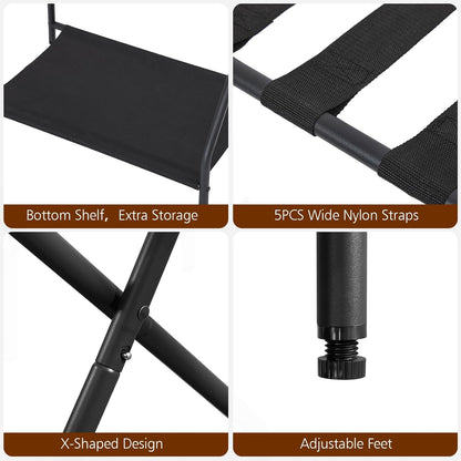 Set of 2 Foldable Luggage Racks with Storage Shelf, Heavy Duty Suitcase Stands for Guest Room, Bedroom, Hotel and Travel Organization