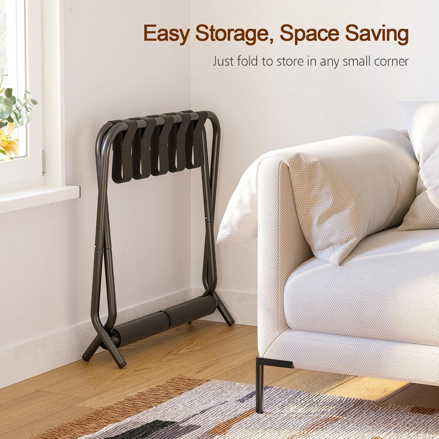 Set of 2 Foldable Luggage Racks with Storage Shelf, Heavy Duty Suitcase Stands for Guest Room, Bedroom, Hotel and Travel Organization