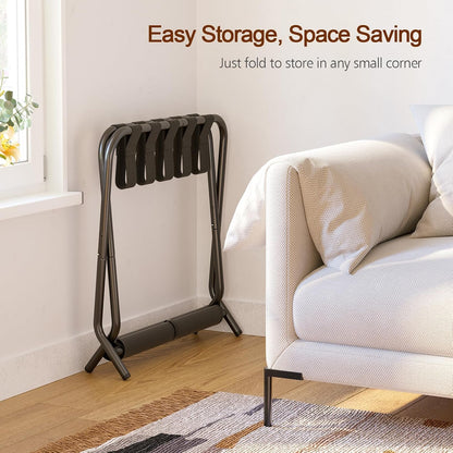 Set of 2 Foldable Luggage Racks with Storage Shelf, Heavy Duty Suitcase Stands for Guest Room, Bedroom, Hotel and Travel Organization