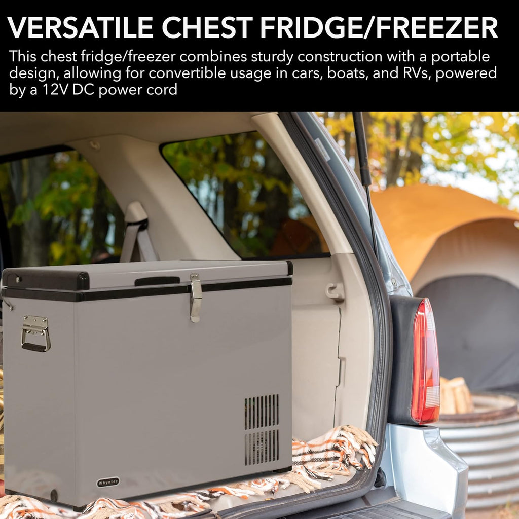 85-Quart Portable Refrigerator and Freezer for Camping, RV, Road Trips and Outdoor Adventures, Dual Power AC/DC Travel Cooler with Adjustable Temperature Control