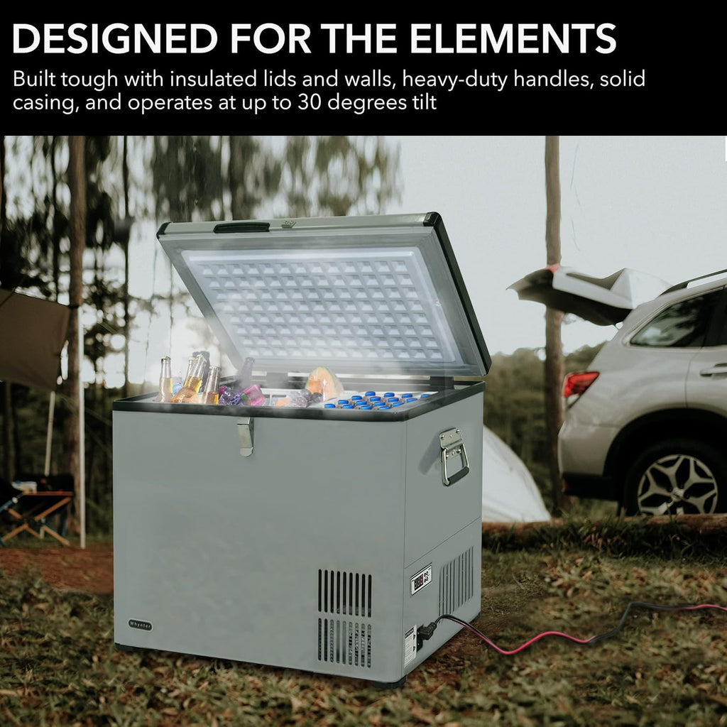 85-Quart Portable Refrigerator and Freezer for Camping, RV, Road Trips and Outdoor Adventures, Dual Power AC/DC Travel Cooler with Adjustable Temperature Control