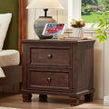 Farmhouse Nightstand with Charging Station and 2 Drawers, Mid-Century Modern End Table with Solid Wood Legs, Rustic Bedside Table for Bedroom and Living Room