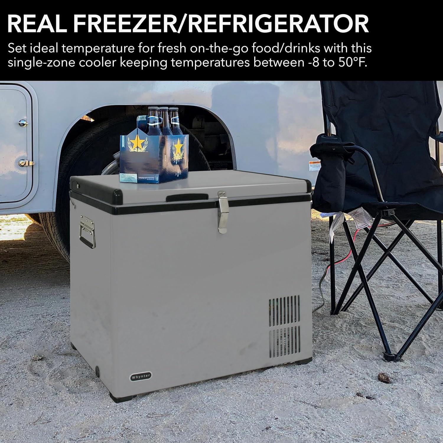 85-Quart Portable Refrigerator and Freezer for Camping, RV, Road Trips and Outdoor Adventures, Dual Power AC/DC Travel Cooler with Adjustable Temperature Control