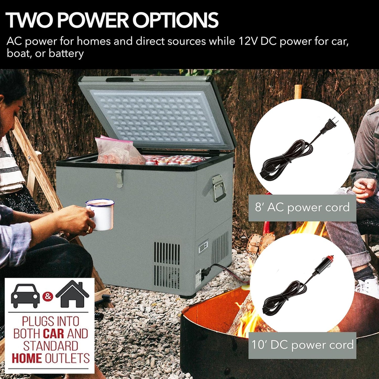 85-Quart Portable Refrigerator and Freezer for Camping, RV, Road Trips and Outdoor Adventures, Dual Power AC/DC Travel Cooler with Adjustable Temperature Control