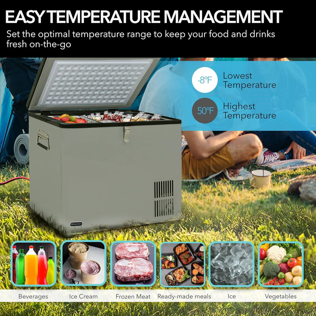 85-Quart Portable Refrigerator and Freezer for Camping, RV, Road Trips and Outdoor Adventures, Dual Power AC/DC Travel Cooler with Adjustable Temperature Control